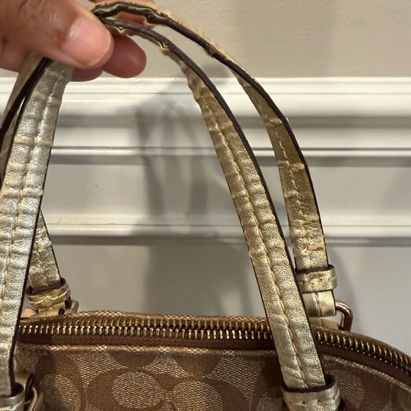 Coach Brown and Gold Peyton Signature Monogram coated canvas Women's Bag - Picture 8 of 9